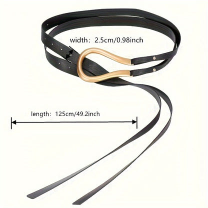 Horseshoe Buckle Belt for Women - Vintage Casual Black Waist Belt, Adjustable One Size Western Style Fashion Belt for Coats Jeans & Dresses, Trendy Retro Outfit Accessory