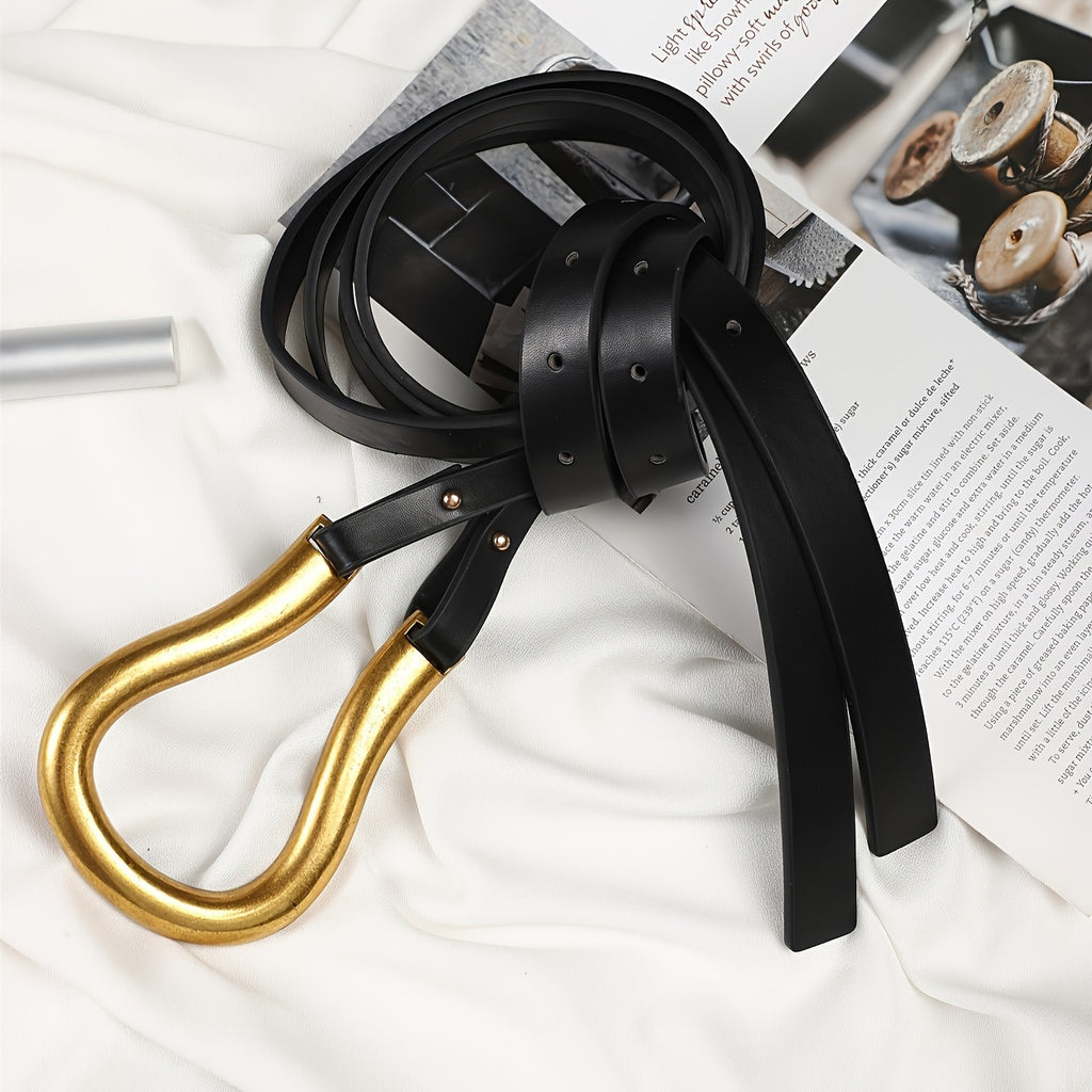 1pc of Women'S Stylish And Adaptable Belt, Featuring a Vintage Casual Design with a Horseshoe Buckle, Suitable for a Black Coat
