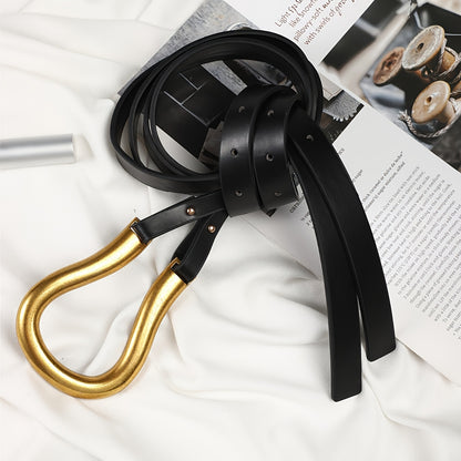 Horseshoe Buckle Belt for Women - Vintage Casual Black Waist Belt, Adjustable One Size Western Style Fashion Belt for Coats Jeans & Dresses, Trendy Retro Outfit Accessory