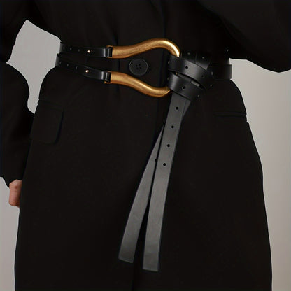 Horseshoe Buckle Belt for Women - Vintage Casual Black Waist Belt, Adjustable One Size Western Style Fashion Belt for Coats Jeans & Dresses, Trendy Retro Outfit Accessory