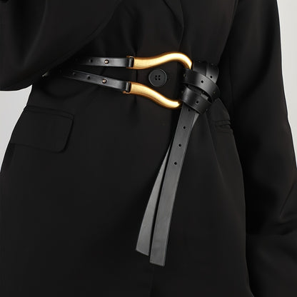 Horseshoe Buckle Belt for Women - Vintage Casual Black Waist Belt, Adjustable One Size Western Style Fashion Belt for Coats Jeans & Dresses, Trendy Retro Outfit Accessory