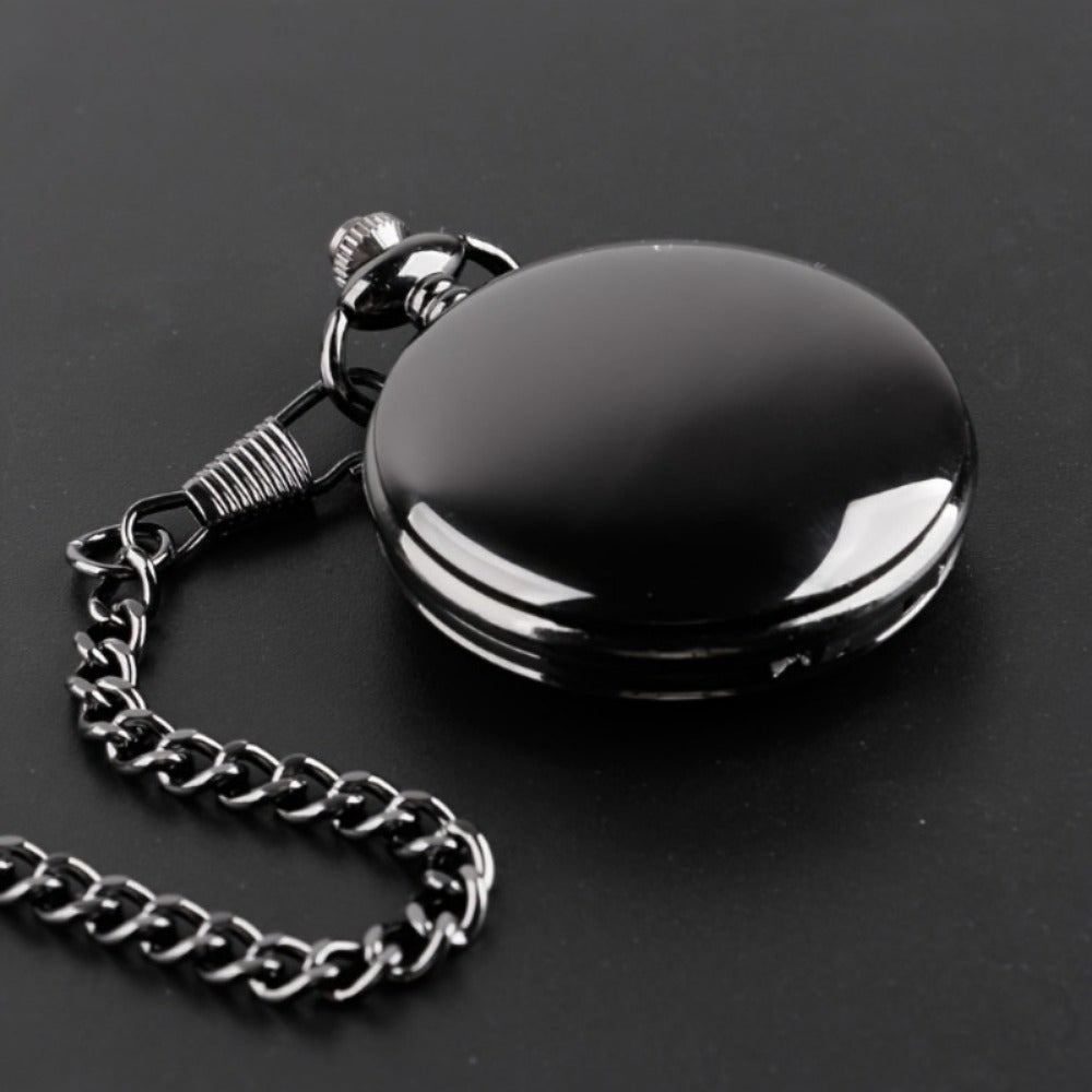 Pocket Watch Pendant Black Quartz Vintage Arabic Numeral Dial – Meaningful Gift for Son, Christmas & New Year Keepsake Necklace Watch for Men