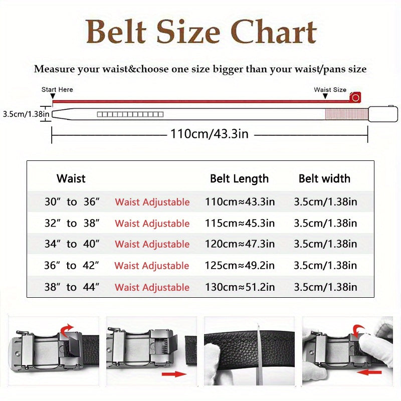2026 Men's Genuine Leather Ratchet Belts with Automatic Buckle - Adjustable Casual & Business Style Belts, Durable Alloy Buckle, High-Quality Leather, Easy to Wear for Any Occasion 2pcs Game Day Football Fan Gear for All Fans