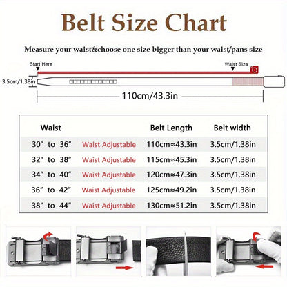 Men's Genuine Leather Ratchet Belt with Automatic Buckle - Adjustable Business Casual Dress Belt, Alloy Buckle, Black Brown Light Brown, 110-130cm (Waist 30"-44")