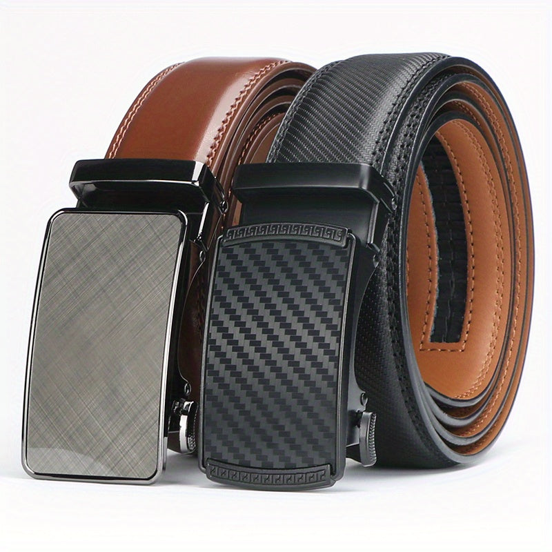 2026 Men's Genuine Leather Ratchet Belts with Automatic Buckle - Adjustable Casual & Business Style Belts, Durable Alloy Buckle, High-Quality Leather, Easy to Wear for Any Occasion 2pcs Game Day Football Fan Gear for All Fans