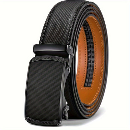 Men's Genuine Leather Ratchet Belt with Automatic Buckle - Adjustable Business Casual Dress Belt, Alloy Buckle, Black Brown Light Brown, 110-130cm (Waist 30"-44")