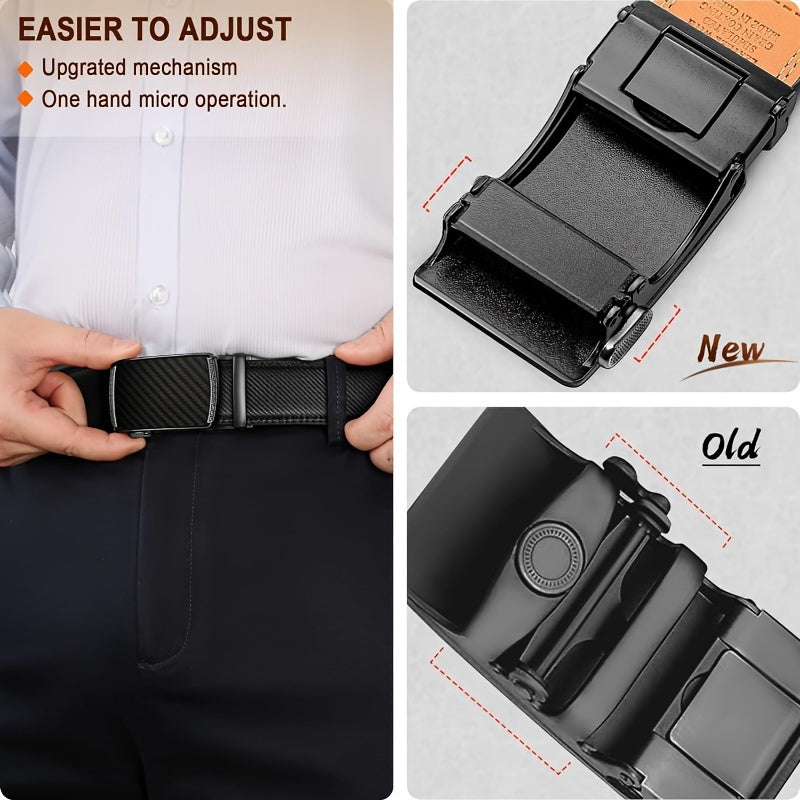 2026 Men's Genuine Leather Ratchet Belts with Automatic Buckle - Adjustable Casual & Business Style Belts, Durable Alloy Buckle, High-Quality Leather, Easy to Wear for Any Occasion 2pcs Game Day Football Fan Gear for All Fans