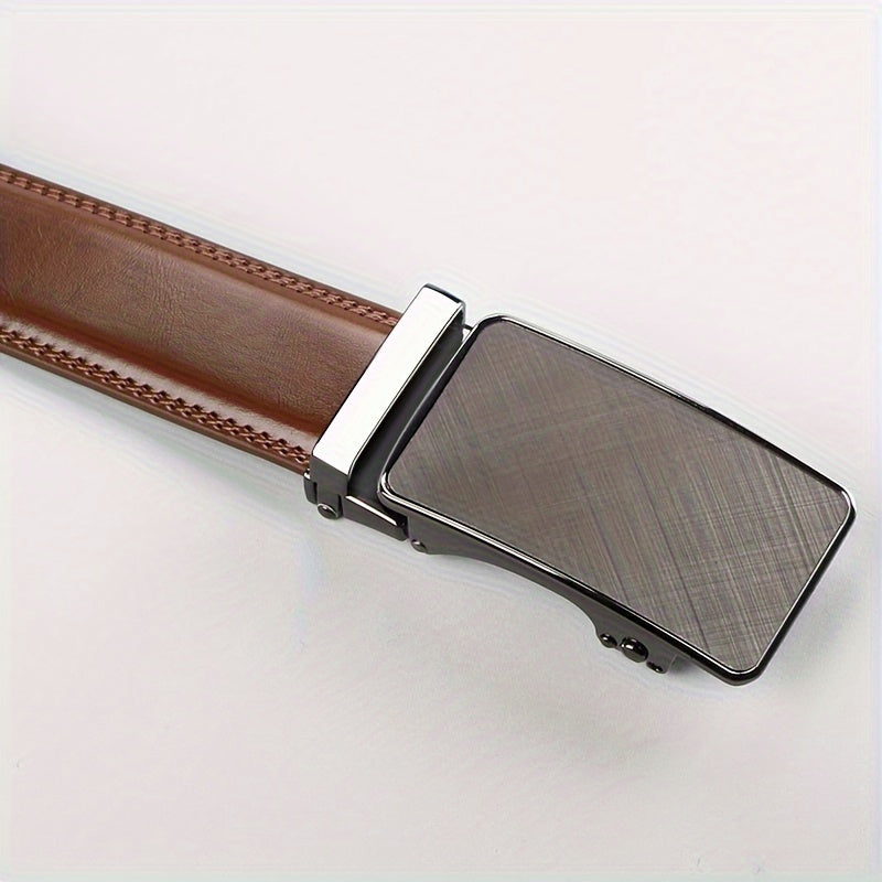 Men's Genuine Leather Ratchet Belt with Automatic Buckle - Adjustable Business Casual Dress Belt, Alloy Buckle, Black Brown Light Brown, 110-130cm (Waist 30"-44")