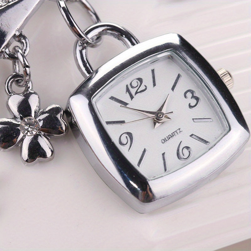 Casual Stainless Steel Watch Bracelet Watch Flower Bracelet Watch Luxury Heart Love Style Rhinestone Bracelet Christmas And New Year Gift