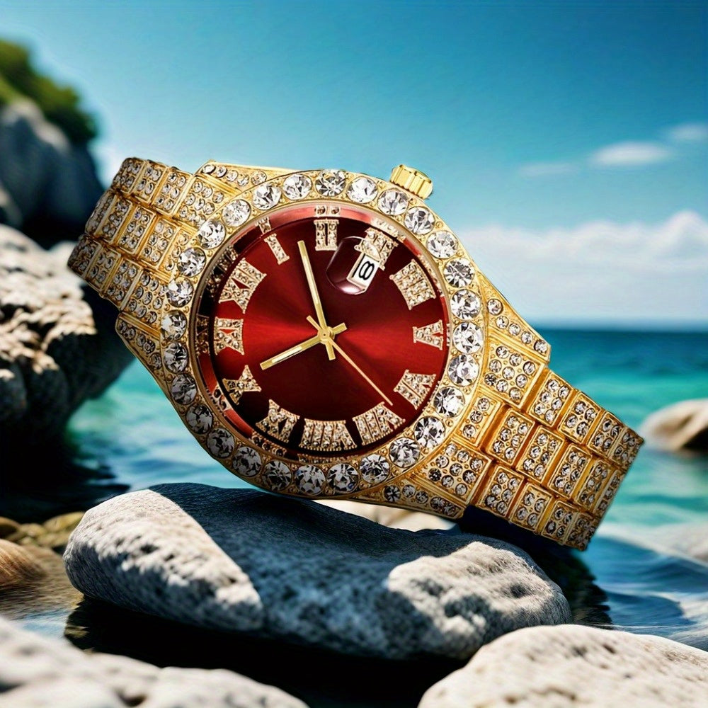 Luxury Fashion Watch for Men & Women - Elegant Gold Silver Tone Quartz Wristwatch, Unisex Dress Watch, Stylish Analog Timepiece Gift in Gold Green, Gold Red, Silver Blue