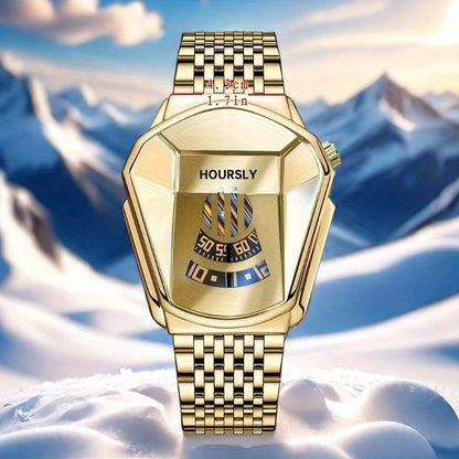 Men's Sport Digital Quartz Watch with Polygonal Dial & Stainless Steel Strap - Stylish Analog-Digital Wristwatch for Men, Bold Athletic Timepiece for Daily Wear
