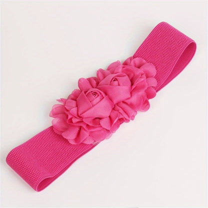 Elastic Wide Waist Belt for Women Rose Double Flower Stretch Belt for Dress Skirt Boho Fashion Cinch Belt Ladies One Size Floral Waistband