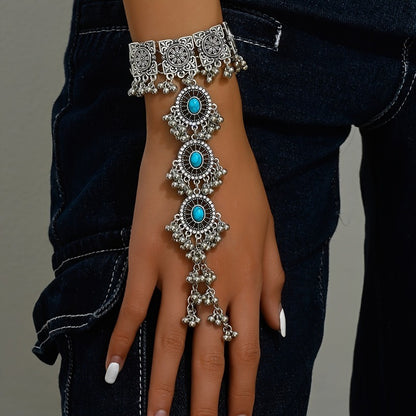 Turquoise Bracelet Boho Mitten Cuff – Vintage Bollywood-Inspired Stone Bangle, Ethnic Wrist Jewelry for Women, Available in Turquoise & Emerald