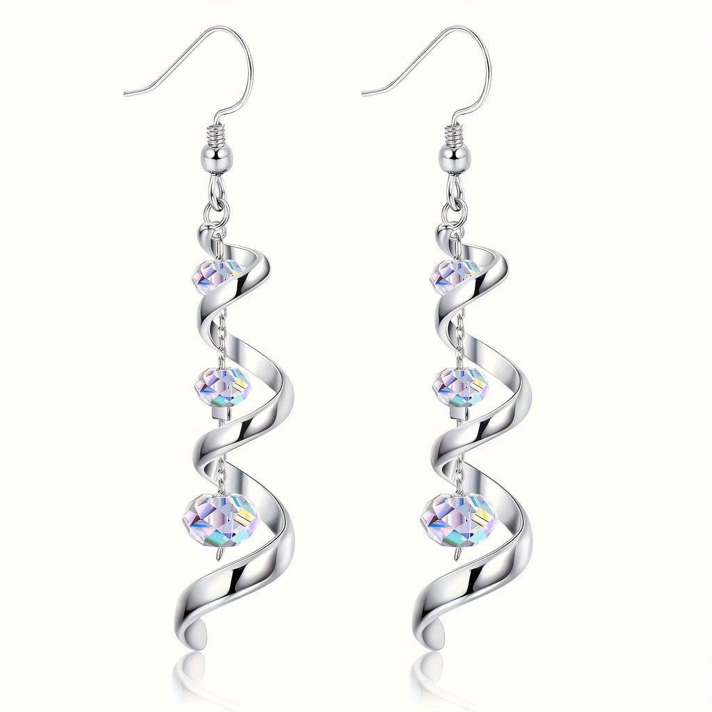 925 Silver Plated Hypoallergenic Earrings Exquisite Spiral Drop Earrings Sparkling Artificial Crystal Iridescent Decoration Drop Earrings Exquisite Women'S Gift Delivery