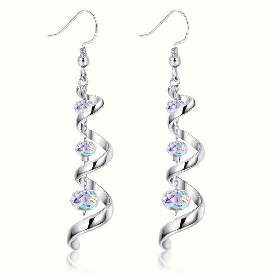 925 Silver Plated Hypoallergenic Earrings Exquisite Spiral Drop Earrings Sparkling Artificial Crystal Iridescent Decoration Drop Earrings Exquisite Women'S Gift Delivery