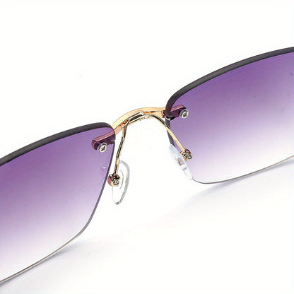 Square Frameless Glasses for Women Men, Trendy Unisex Fashion Eyewear with Clear Vision & UV Protection, Lightweight Rimless Design for Vacation Travel Cruise Outdoor Daily Wear — 6 Colors