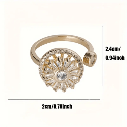 Spinner Ring S925 Sterling Silver with Cubic Zirconia - Rotating Open Adjustable Ring for Women, Light Luxury Fidget Ring, Elegant Anxiety Ring Gift for Her