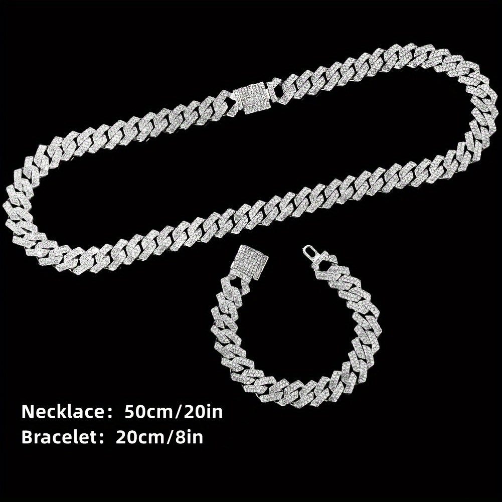 4pcs Men's Hip-Hop Rhinestone Jewelry Set with Quartz Watch (Calendar & Analog) & Matching Cross Pendant Necklace & Bracelet - & Special Occasion, Luxury Gift for Him - Low-Voltage Operation Suitable for Parties, Nightclubs, Weddings, Casual Attire
