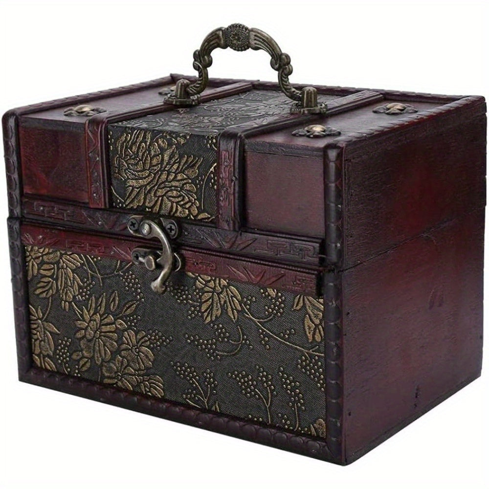 Vintage Storage Box - Portable Decorative Wooden Treasure Chest, 4 Styles Wooden Storage Trunk for Gift, Jewelry, Small Objects, Collectibles, Home Decor - Wooden - For Everyone - Perfect Gift for Birthday, Housewarming, or Special Occasions