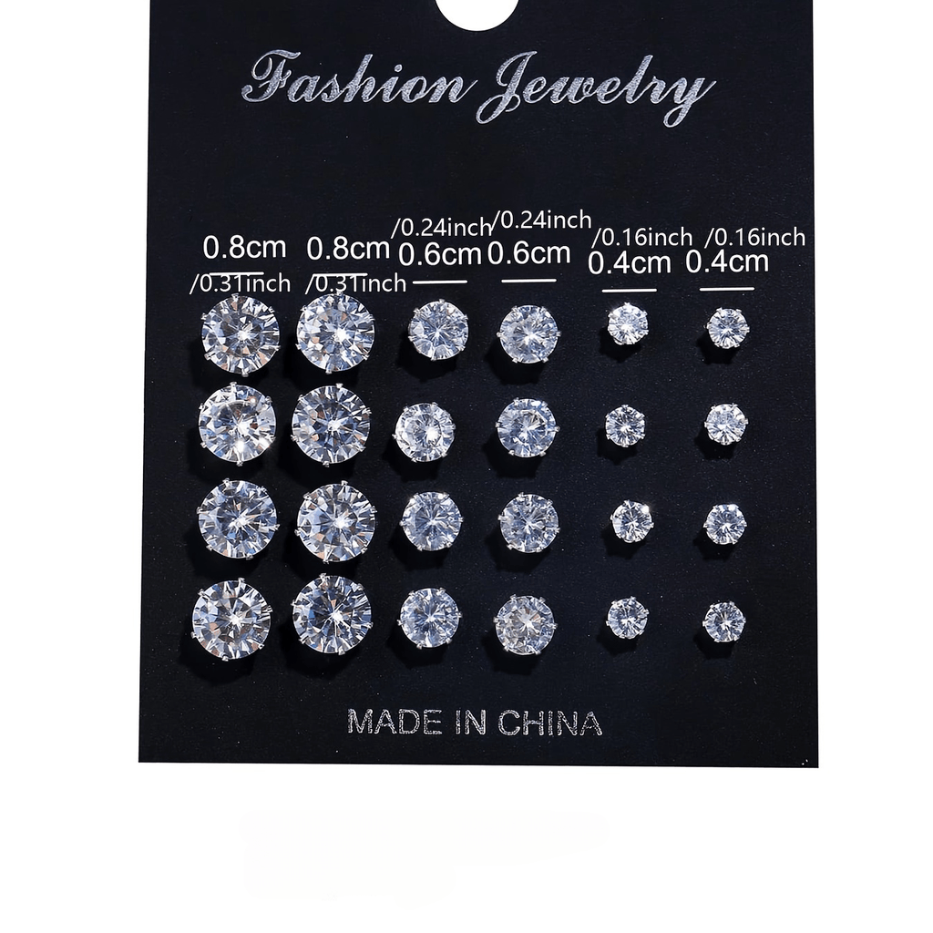 12 Pairs/ sets of Stylish 925 Silver Plated Earrings and Inlaid Synthetic Synthetic Zircon Simple Earrings for Men and Women Everyday Wear