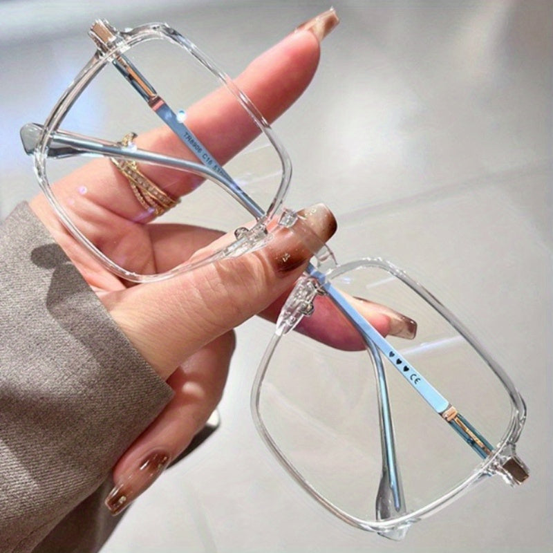 Blue Light Blocking Glasses Clear Frame with Heart Pattern Legs - Ultra Thin Non-Prescription Gender Neutral Minimalist Eyewear for Teens Daily Wear Street Photography Fashion Outings Pink Brown Blue Gray Black