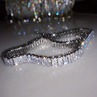 Tennis Necklace for Women Chunky Cubic Zirconia Sparkling Statement Jewelry Silver Glamour Gift for Wife Friends Christmas Birthday All Season