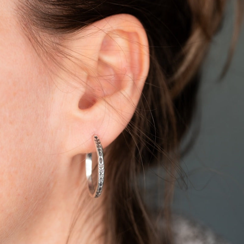 925 Sterling Silver Handmade Jewelry Hoop Earrings, Hypoallergenic Jewelry Gifts for Her, Stamped Everyday Earrings