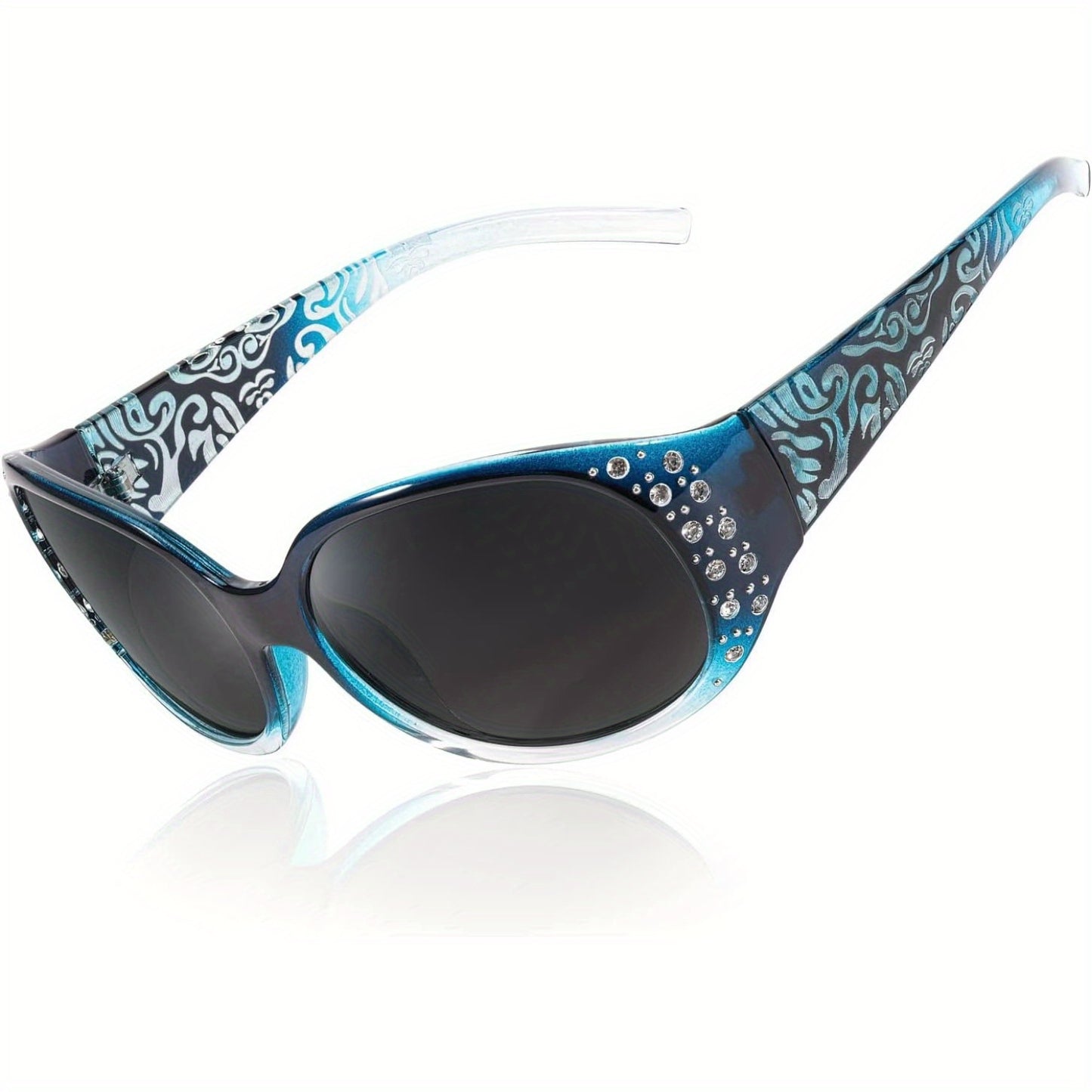 Polarized Wrap Around Sunglasses for Women Rhinestone UV400 Protection Oversized Shield Lens Fashion Eyewear Anti-Glare Driving Glasses