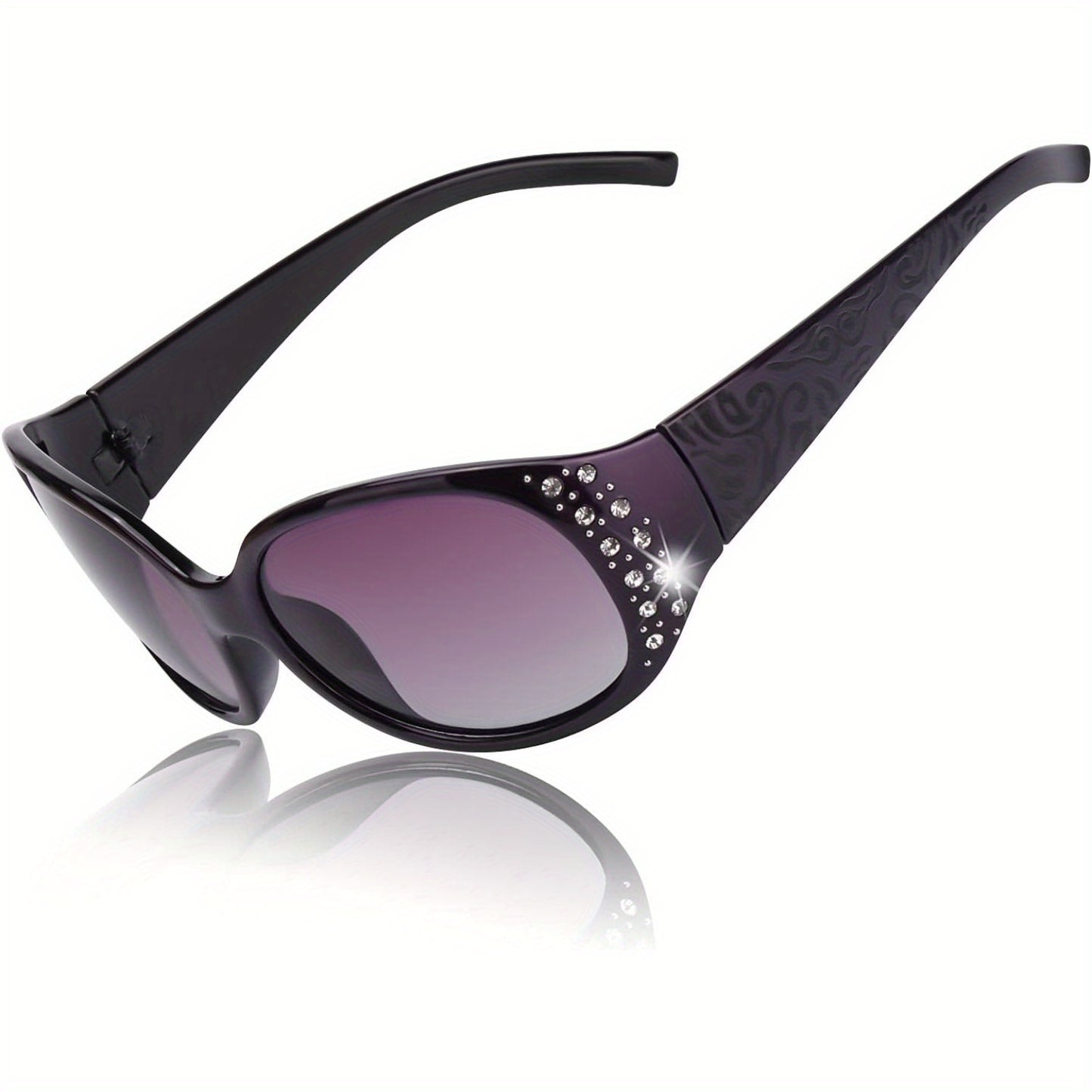 Polarized Wrap Around Sunglasses for Women Rhinestone UV400 Protection Oversized Shield Lens Fashion Eyewear Anti-Glare Driving Glasses