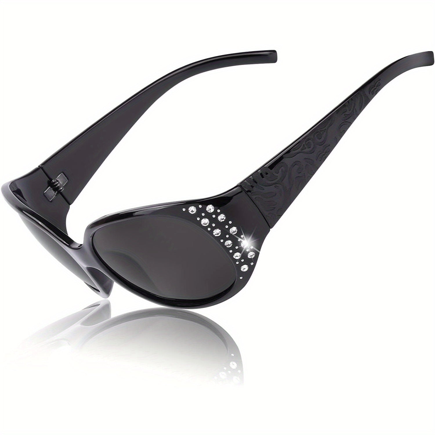 COOLEAR Polarized Glasses for Women, Rhinestone Wrap Around Glasses with UV Protection Lens