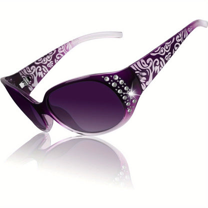 Polarized Wrap Around Sunglasses for Women Rhinestone UV400 Protection Oversized Shield Lens Fashion Eyewear Anti-Glare Driving Glasses