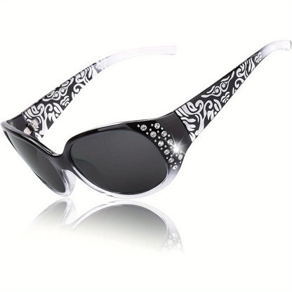 Polarized Wrap Around Sunglasses for Women Rhinestone UV400 Protection Oversized Shield Lens Fashion Eyewear Anti-Glare Driving Glasses