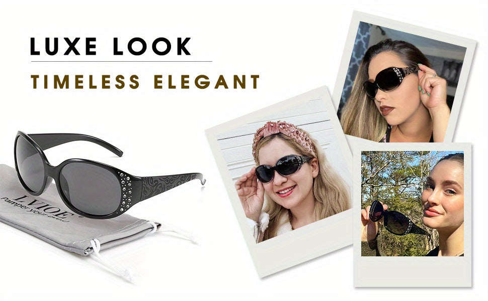 COOLEAR Polarized Glasses for Women, Rhinestone Wrap Around Glasses with UV Protection Lens