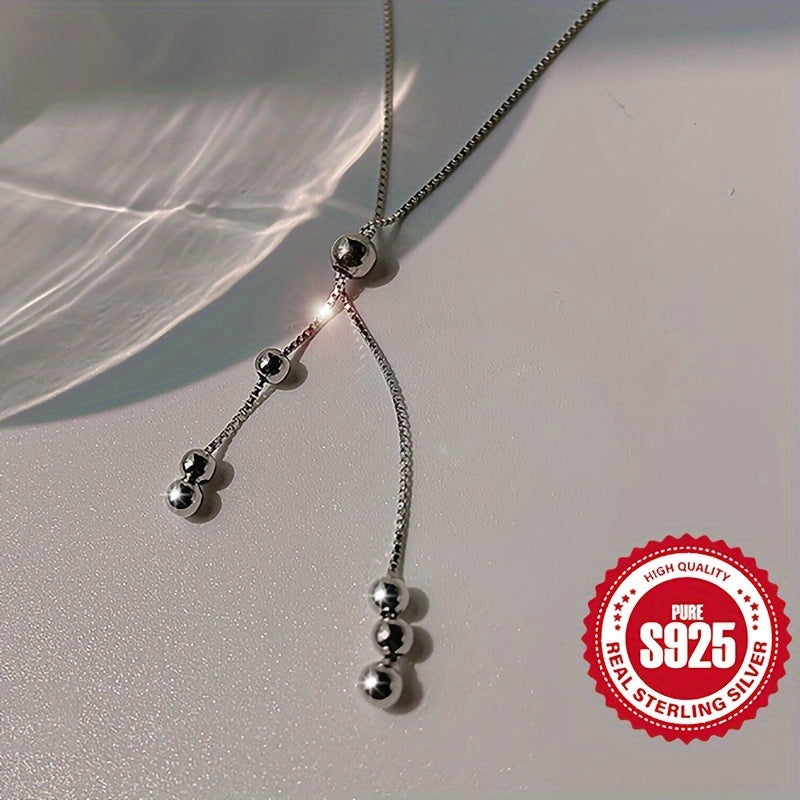 Y-Shape Necklace 925 Sterling Silver Adjustable Bead Slider Hypoallergenic Minimalist Women Jewelry Daily Wear Vacation Christmas Gift