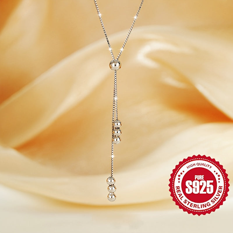 Elegant 925 Sterling Silver Y-Shape Necklace For Women, Adjustable Bead Slider, Simple Classic Design, Silver Plated, Hypoallergenic Versatile For All Seasons, Ideal For Daily Wear & Vacation, Perfect Christmas Gift