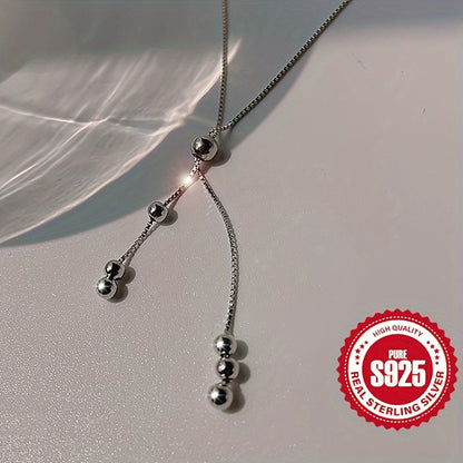Y-Shape Necklace 925 Sterling Silver Adjustable Bead Slider Hypoallergenic Minimalist Women Jewelry Daily Wear Vacation Christmas Gift