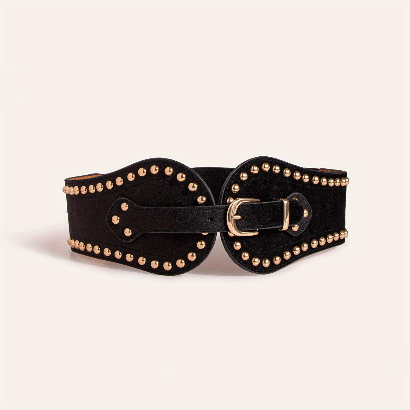 Wide Elastic Belt for Women Vintage - Stretchy Wide Waist Belt with Wine Rivet & Stainless Steel Buckle, Elegant Retro Fashion Belt for Dress Jeans Party Wedding One Size Black Red
