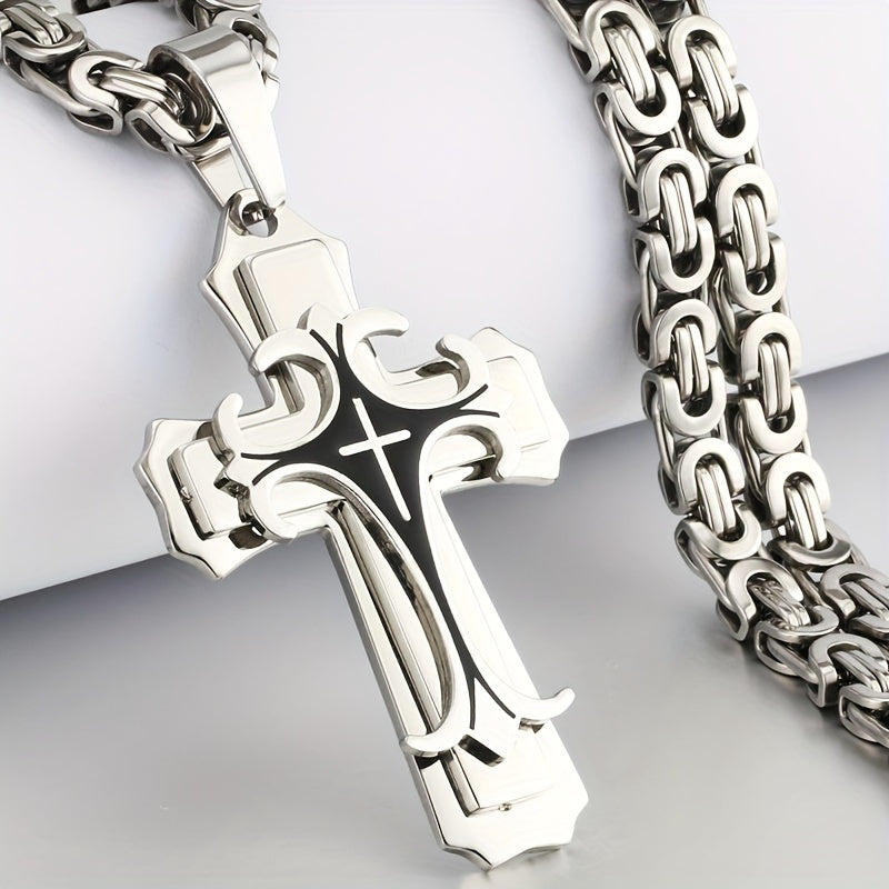 A Hypoallergenic, Elegantly Designed Double-Color Cross Pendant Necklace Made of 316 316 316L 316 316L Stainless Steel in Golden And, Perfect for Enhancing Autumn And Winter Attire, And an Ideal Valentine'S Day Present for a Loved One