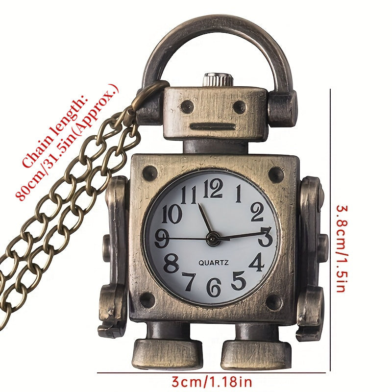 Hot Selling Vintage Robot Shape Round Dial Quartz Pocket Watch Pendant Decor Cute Key Chain Bag Charm Christmas New Year Birthday Present