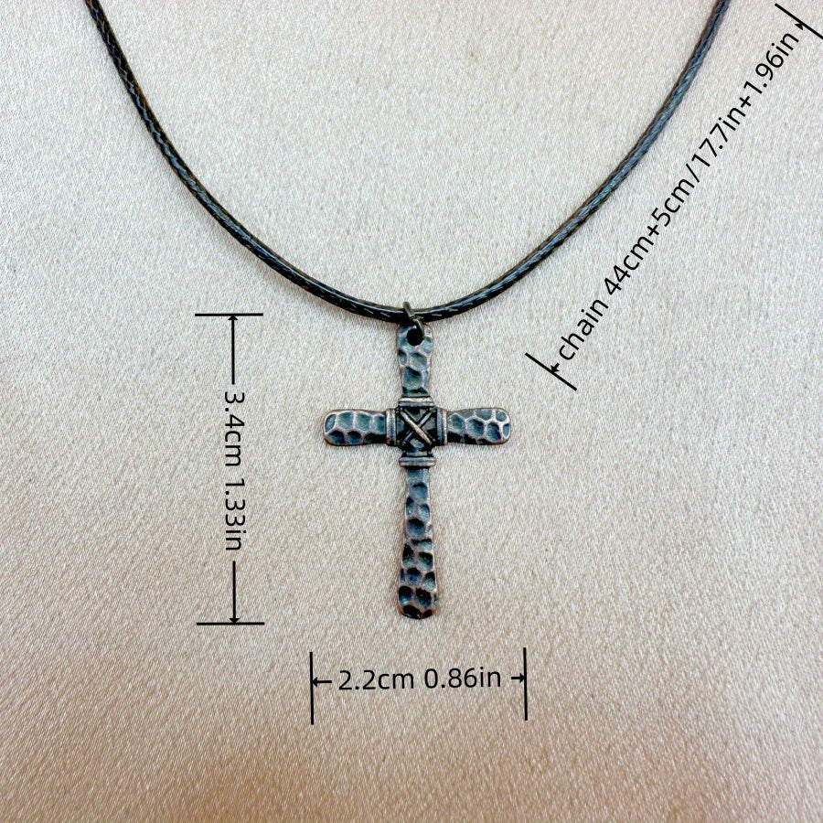 Vintage Hammered Copper Cross Necklace with Wire Wrapping - Unisex Christian Jewelry