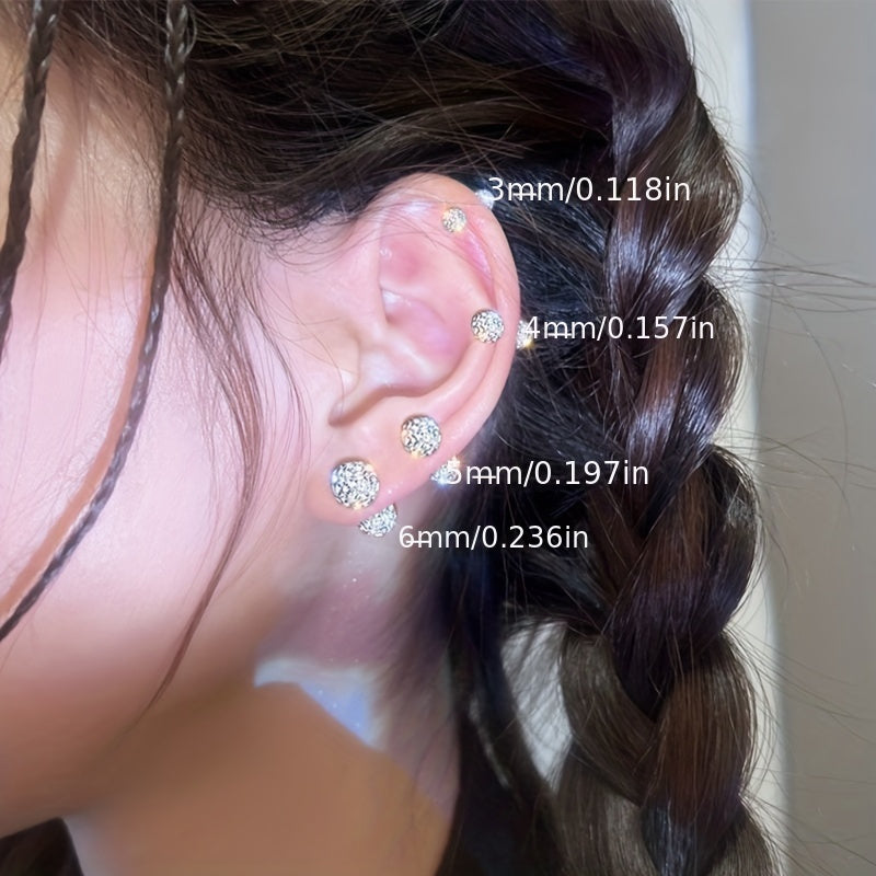 4pcs Set of 925 Sterling Silver Earrings with Spherical Design and Synthetic Zirconia Inlay, Fashionable Style Jewelry Gift for Ladies