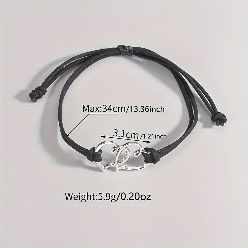 Set of 4 Adjustable Double Heart Charm Anklets in Black And White - Handcrafted Easy Design for Women, Featuring Heart Pendants, Vintage And Bohemian Aesthetic, Ideal for Beach And Casual Outfits, Jewelry Gift for Her