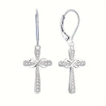Exquisite Shiny 925 Sterling Silver Hypoallergenic Dangle Earrings - Cross Design with Zirconia Inlaid - Faithful Jewelry with Gift Box