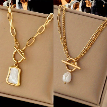 Stainless Steel Necklace Set of 2 – 316L Thick Chain & Oval Pendant Necklaces for Women, Layering Jewelry Gift Set for Daily Wear, Parties & Friends, Tarnish-Free Durable Fashion Necklaces