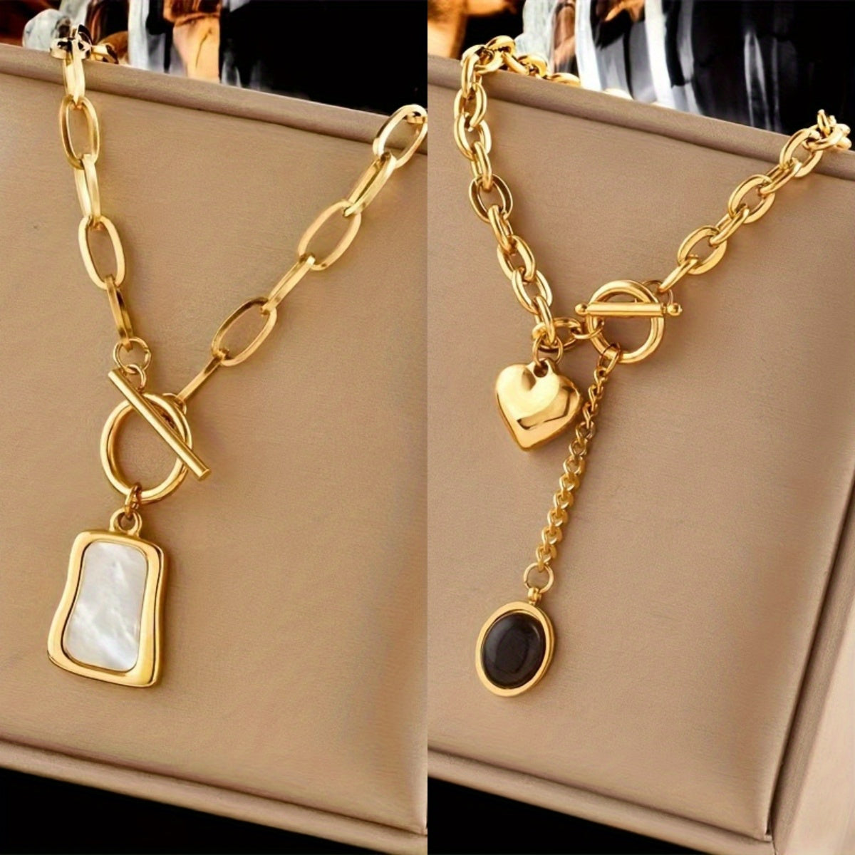 Set of 2 316L 316L Stainless Steel Necklaces Featuring a Thick Chain And Oval Pendant, Perfect for Exquisite Gifts. Ideal for Daily Wear, Parties, And As Trendy Presents for Friends And Family, Packaged in an OPP Bag