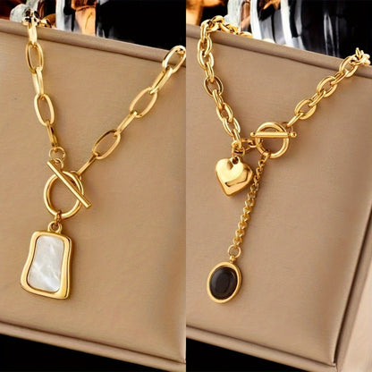 Stainless Steel Necklace Set of 2 – 316L Thick Chain & Oval Pendant Necklaces for Women, Layering Jewelry Gift Set for Daily Wear, Parties & Friends, Tarnish-Free Durable Fashion Necklaces