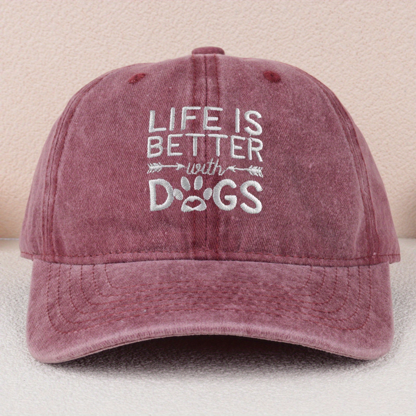 LIFE IS BETTER with DOGS Embroidered Cotton Baseball Cap - Vintage Washed Soft Stretchy Breathable Unisex Dad Hat with Adjustable Snapback, Lightweight Casual Outdoor Sports Hat, Perfect Gift for Dog Lovers & Mother’s Day, Dog Hats, Pet Lover Gear, Playfu