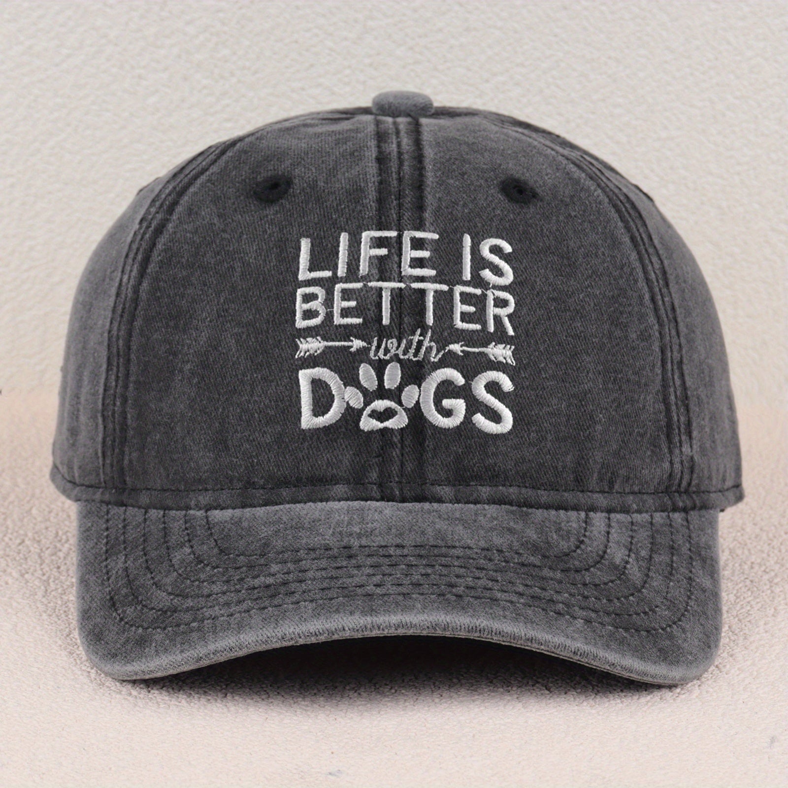 LIFE IS BETTER with DOGS Embroidered Cotton Baseball Cap - Vintage Washed Soft Stretchy Breathable Unisex Dad Hat with Adjustable Snapback, Lightweight Casual Outdoor Sports Hat, Perfect Gift for Dog Lovers & Mother’s Day, Dog Hats, Pet Lover Gear, Playfu