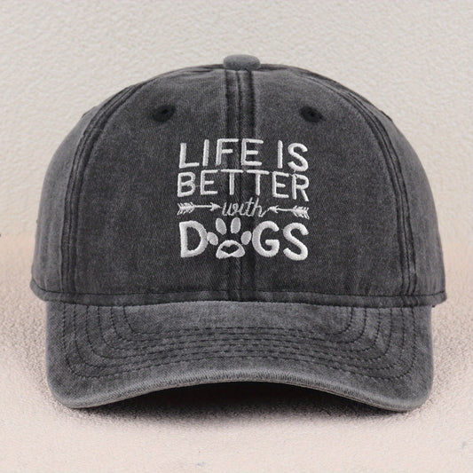 LIFE IS BETTER with DOGS Embroidered Cotton Baseball Cap - Vintage Washed Soft Stretchy Breathable Unisex Dad Hat with Adjustable Snapback, Lightweight Casual Outdoor Sports Hat, Perfect Gift for Dog Lovers & Mother’s Day, Dog Hats, Pet Lover Gear, Playfu