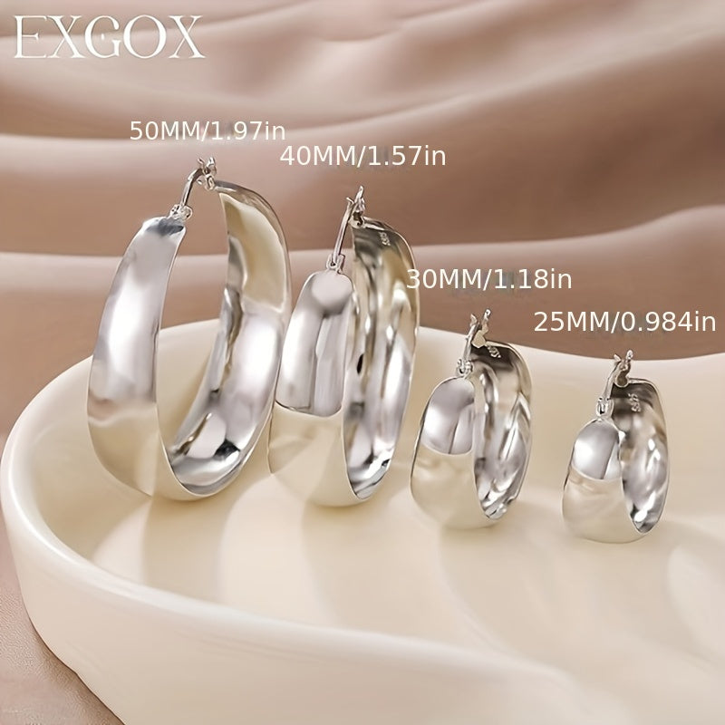 925 Sterling Silver Chunky Hoop Earrings Wide Thick Hypoallergenic Ear Jewelry Gifts for Women